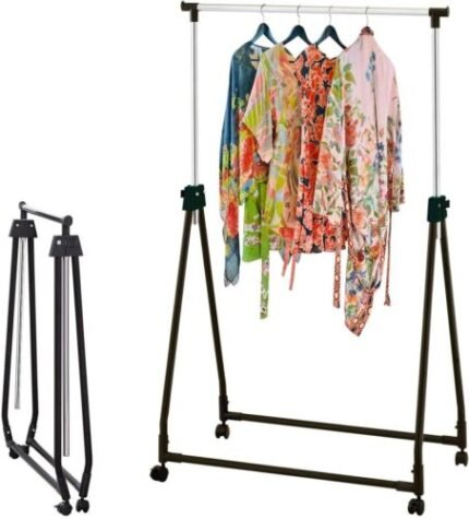 Heavy Duty Clothes Rail Rack Hanging Adjustable Foldable Collapsible Wheel Stand