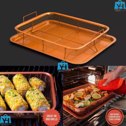 2 Pcs Copper Crisping Tray Crisper Non-Stick Oven Mesh Baking Tray Chips Basket