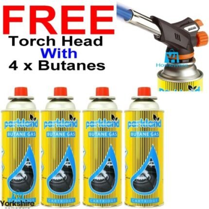 4 x Butane Gas + Blow Torch Flame thrower Burner Welding Auto Ignition Camping