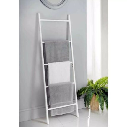 5 STEP HOOKS ELEVATED TIMBER TOWEL LADDER RAIL BLANKET HANGING ORGANIZER UK