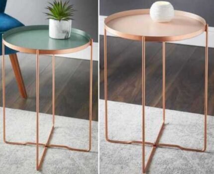 Cofee Table Metal Polished Round Table Removable Tray For Cafe Drawing Room Home