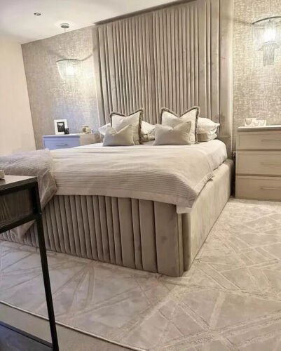 HALAND PANEL VELVET UPHOLSTERED BED FRAME ALL SIZES AVAILABLE