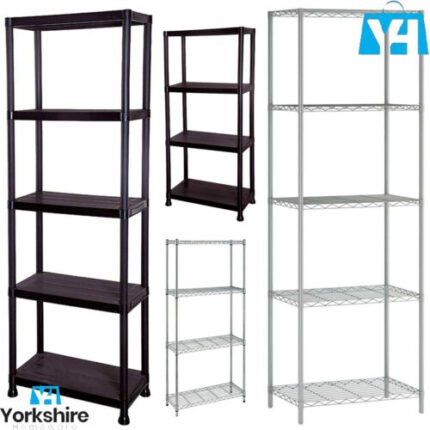 HEAVY DUTY PLASTIC METAL STORAGE SHELVING SHELF UNITS STAND OFFICE HOME KITCHEN