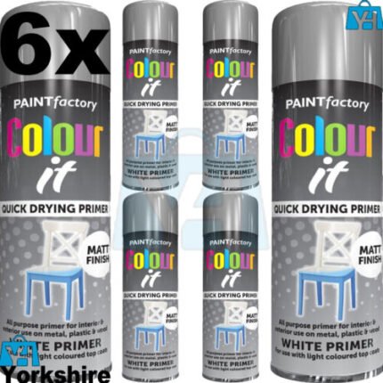 6x Spray Paint For Metal, Wood, Plastic Undercoat White Primer Matt Finish 250ml