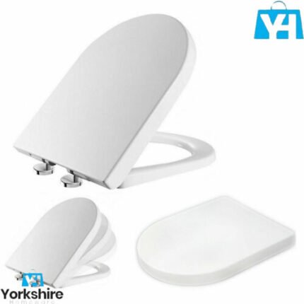 TOILET SEAT SOFT CLOSE LUXURY D SHAPE WHITE BATHROOM HEAVY DUTY SEATS ANTI SLAM