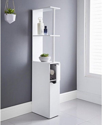 Free Standing White Bathroom Storage Cabinet Narrow Cupboard Compact Organiser
