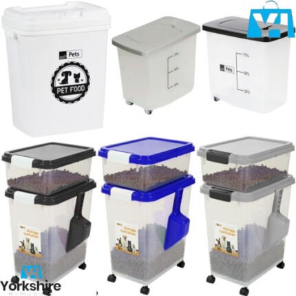 NEW PET FOOD CONTAINER DOG CAT ANIMAL DRY FEED SEED STORAGE BOX BIN OR SCOOP
