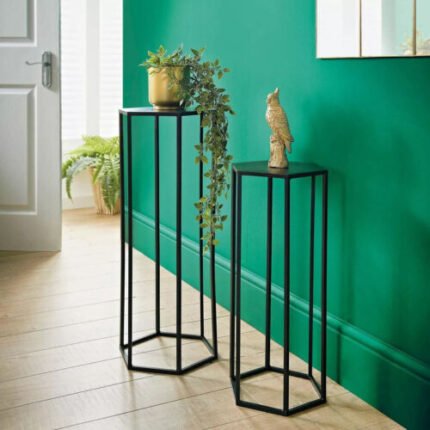 Set of 2 Metal Indoor Outdoor Plant Stand Flower Display Rack Shelf Decor Black