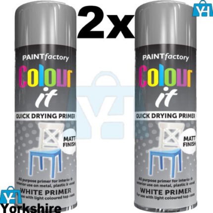 2x Spray Paint For Metal, Wood, Plastic Undercoat White Primer Matt Finish 250ml